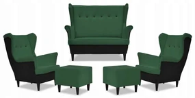 Zestaw wypoczynkowy ARI DUO sofa fotele pufy Family Meble czarno - zielony
