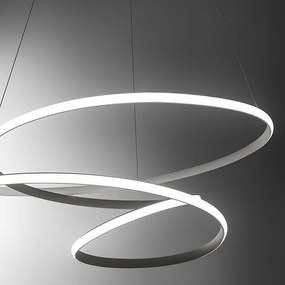 Diva lampa wisząca LED 80 W, ściemnialna, tytan i aluminium, ciepłe światło 3000 K, splecione pierścienie Ø85 cm