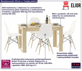 Prostokątny stół dąb sonoma + 4 białe krzesła - Etos