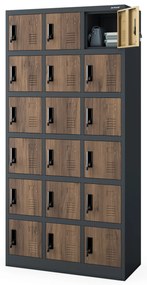 Skrytkowa szafa socjalna KAROL, 900 x 1850 x 400 mm, Eco Design: antracytowa/orzech