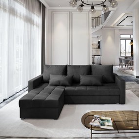 Masseno Narożnik KOS z funkcją spania i pojemnikiem na pościel Narozniki L, Rozkładana sofa - Czarny, MONOLITH 95