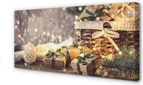 Zdjęcie na płótnie Prezenty, Gałązki i Bombki