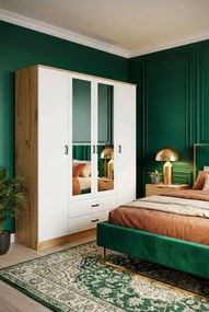 Skandynawska szafa uchylna z lustrem dab artisan + biały B7-H20