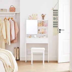 Toaletka Biała z lustrem, półkami, szufladą - RDT118W01