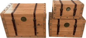 Zestaw 3 skrzyń z drewna sosnowego i MDF - 3 rozmiary - Naturalny - ESPARTA