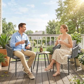 Outsunny 3-częściowy Zestaw Mebli Ogrodowych, 2 Krzesła, 1 Stół, Zestaw Bistro, Sztuczny Rattan, Rama Stalowa, Stół Metalowy, 4 Poduszki, Szary