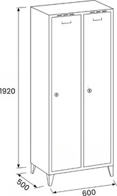 Metalowa szafka ubraniowa S8 na nogach, 2-drzwiowa, 1950 x 600 x 500 mm, zamek obrotowy, drzwi czerwone