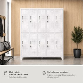 Perforowana szafka ubraniowa BHP skrytkowa Bartek Pro, 136 x 45 x 172 cm, kolor biały