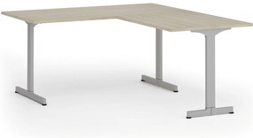 Narożne biurko PRIMO BETA L, 160x180 cm, L/P, szara podstawa, dąb naturalny