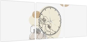 Obraz - Beżowe kwiaty z motylem N⁰4 (z zegarem) (90x30 cm)