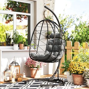 Outsunny Fotel wiszący zewnętrzny Fotel wiszący Egg Chair, odporny na warunki atmosferyczne, w tym poduszki, 102 cm x 102 cm x 195 cm, Ciemnoszary