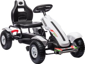 HOMCOM Gokart na pedały z hamulcem ręcznym, regulowanym siedziskiem, bieg przód-tył, do 50 kg dla dzieci 5-12 lat Biały | Aosom PL