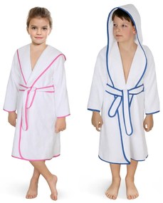 Szlafrok dziecięcy frotte biały z niebieską lamówką, 68 cm