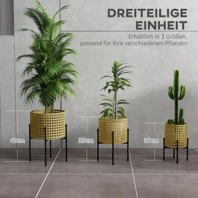 Outsunny Podstawki Pod Kwiaty, Zestaw 3 Szt., Metal, Do Użytku Wewnątrz i Na Zewnątrz, Czarno/Złoty