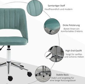 Vinsetto Regulowany Fotel Biurowy na Kółkach, 360° Obrotowy, w kształcie muszli, Pianka, 49 x 60 x 79-91 cm, Zielony