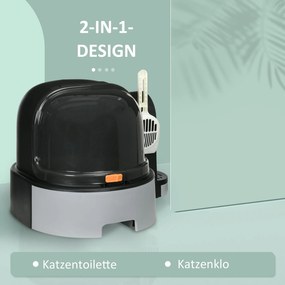 PawHut Kuweta Domek dla Kota z Łopatką 2 Wysuwane Tace Pokrywa Szary 52x60x42cm | Aosom PL