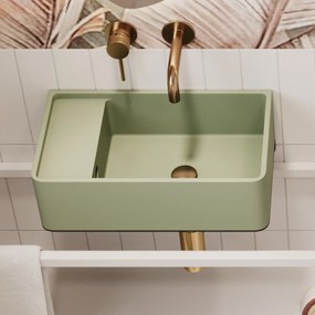 Umywalka z kamienia syntetycznego nablatowa / wisząca prostokątna zielona 43 cm x 25 cm EVELIA Green : Otwory na baterię - Nie, Typ montażu - podwieszana