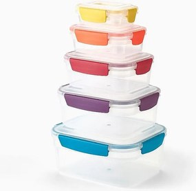 Nest Lock Joseph Joseph, zestaw 5 hermetycznych pojemników do układania, nadających się do mikrofalówki i zmywarki, pojemność 230 ml do 3 L, kolor niebieski