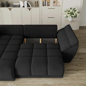 Masseno Narożnik ORENTI z funkcją spania i pojemnikiem na pościel Narozniki L, Rozkładana sofa - Czarny, MATT VELVET 99