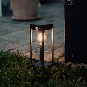 Zewnetrzna Lampa stojąca zewnętrzna ciemnoszara 25 cm z możliwością ściemniania i czujnikiem na panel solarny - Sonne Nowoczesny Oswietlenie zewnetrzne