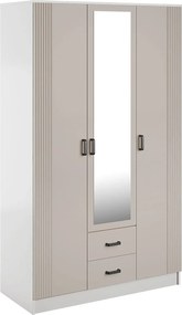 Szafa trzydrzwiowa z lustrem i szufladami biały + kaszmir R4-M10