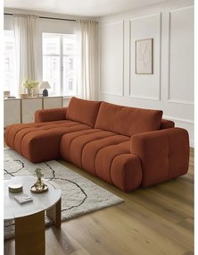 Ceglasty rozkładany/ze schowkiem narożnik (lewostronny/z szezlongiem) Fuji – Bobochic Paris