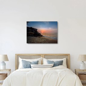 Obraz na szkle - zachód słońca na plaży (70x50 cm)