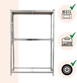 Regał na opony TYRE, 120x40x180 cm, max 795 kg, srebrna/jasnobrązowy Jurhan