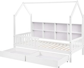 Łóżko dziecięce 90x200 cm z 2 szufladami, stelaż z listew drewnianych - białe - bez materaca