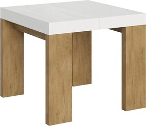 Stół rozkładany 90x90/246 cm Roxell Mix Biały jesionowy blat - Nogi z naturalnego dębu