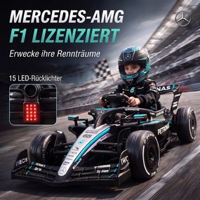 AIYAPLAY Mercedes-AMG PETRONAS F1 12 V Elektryczny gokart dla dzieci z akumulatorem litowym, 2 silniki, miękki start | Aosom PL