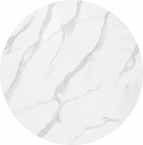 Okrągły stół do jadalni Friends 90 cm, biały marmur/złoty, blat szklany, chromowana noga