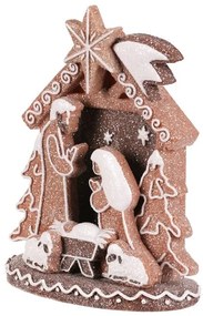 Dekoracja świąteczna Szopka piernikowa, poliresin, LED, brązowy