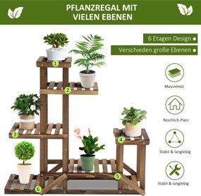 Outsunny Stojak na kwiaty 6 półek Drewniany kwietnik Karbonizowane drewno 98x28x96 5cm Dekoracja | Aosom PL
