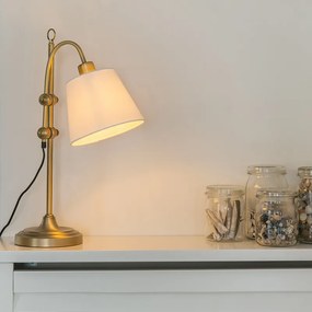 Klasyczna lampa stołowa brązowa z białym abażurem - Ashley klasyczny/Antyczny Oswietlenie wewnetrzne