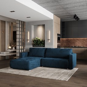 Masseno Narożnik TURIN z funkcją spania i pojemnikiem na pościel Narozniki L, Rozkładana sofa - Niebieski, MONOLITH 77