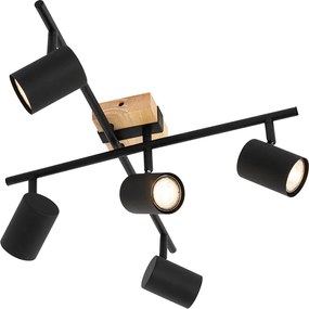 Plafon czarny z drewnem 5-punktowy regulowany prostokątny - Jeana