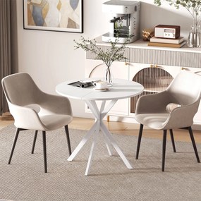 HOMCOM Okrągły stół kuchenny, 80 cm, kompaktowy blat, płyta wiórowa, metal, biały | Aosom PL