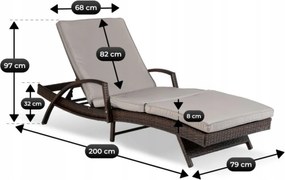 Leżanka ogrodowa z regulowanym oparciem Vibe, brązowy technorattan, szara poduszka