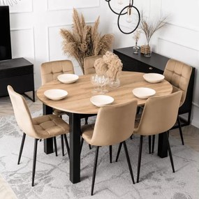 Zestaw stół okrągły rozkładany Confetti dąb craft 102-142 cm + 6 krzeseł Grappo beż