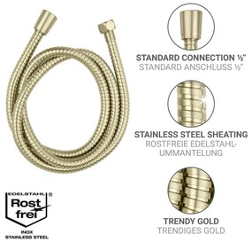 Wąż prysznicowy ze stali nierdzewnej w kolorze matowego złota 150 cm Brass – Wenko