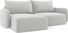 Jasnoszary aksamitny rozkładany/ze schowkiem narożnik (lewostronny/z szezlongiem) Kalena – Makamii