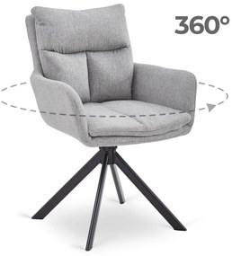 Krzesło Tapicerowane Obrotowe do Salonu PAUL Szare Nowoczesne