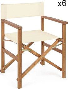 Zestaw 6 krzeseł reżyserskich z drewna akacjowego, kremowy poliester, składane - NOEMI