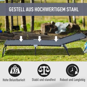 Outsunny Leżak Składany Ogrodowy Ciemnoszary Stal i Tkanina Siatkowa 4 Stopnie Regulacji Oparcia 197x58x76cm | Aosom PL