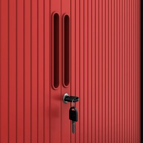 Metalowa szafa biurowa na akta z roletą DAMIAN, 900 x 1850 x 450 mm, antracytowo-czerwona