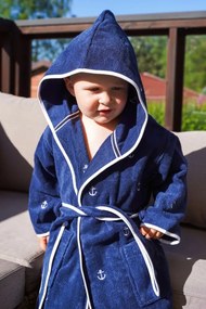 Dziecięcy szlafrok MARINE BOY z kapturem w ozdobnym opakowaniu 2 lata (wys.92 cm) Ciemnoniebieski