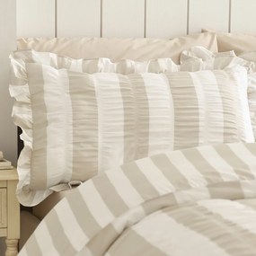 Beżowa pościel dwuosobowa 3-częściowa 200x200 cm Seersucker Frill Stripe – Catherine Lansfield