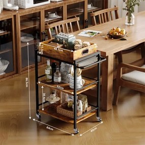 Wózek Kuchenny na Kółkach Brązowy 86 cm – Zdejmowana Taca Vintage Loft