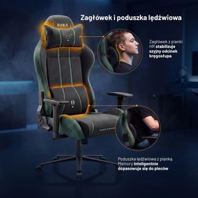 Fotel gamingowy materiałowy Diablo X-One 2.0 Normal Size, Forest Green